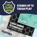 goDog Dinos Frills Squeaky Plush Dog Toy with Chew Guard Technology, durable fabric, for active play, gray, large