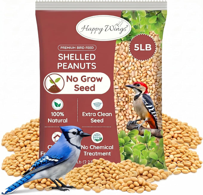Happy Wings shelled peanuts seeds wild bird food, 5 pounds, no grow seed, bird seed for year-round feeding