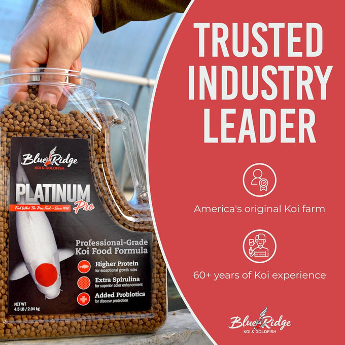Blue Ridge 4.5lb Koi Fish Food Platinum Pro Formula, Premium Pond Pellet with Spirulina for Color Enhancement