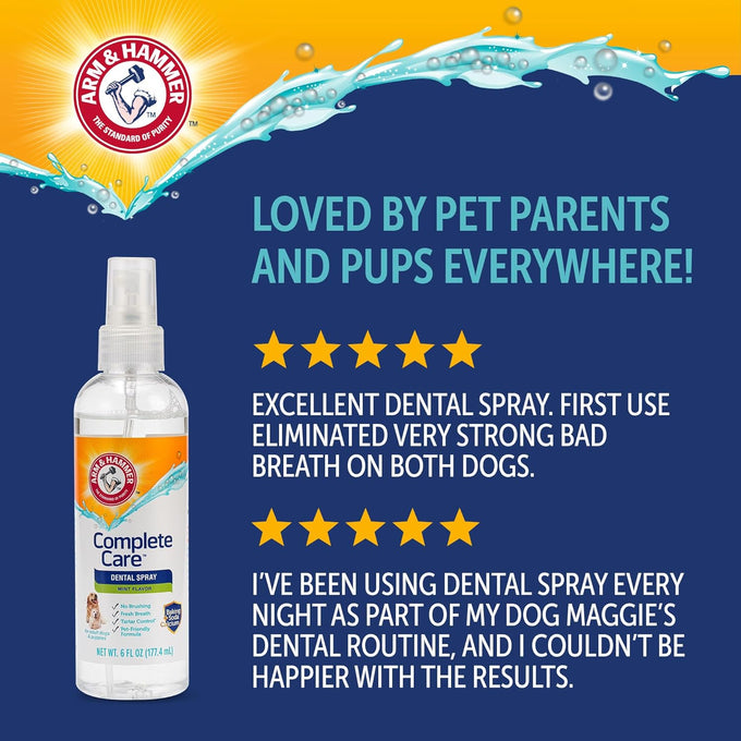 Arm & Hammer Complete Care Dog Dental Spray, 6 Fl Oz, Mint Flavor, Brushless Breath Freshener with Baking Soda and Calcium