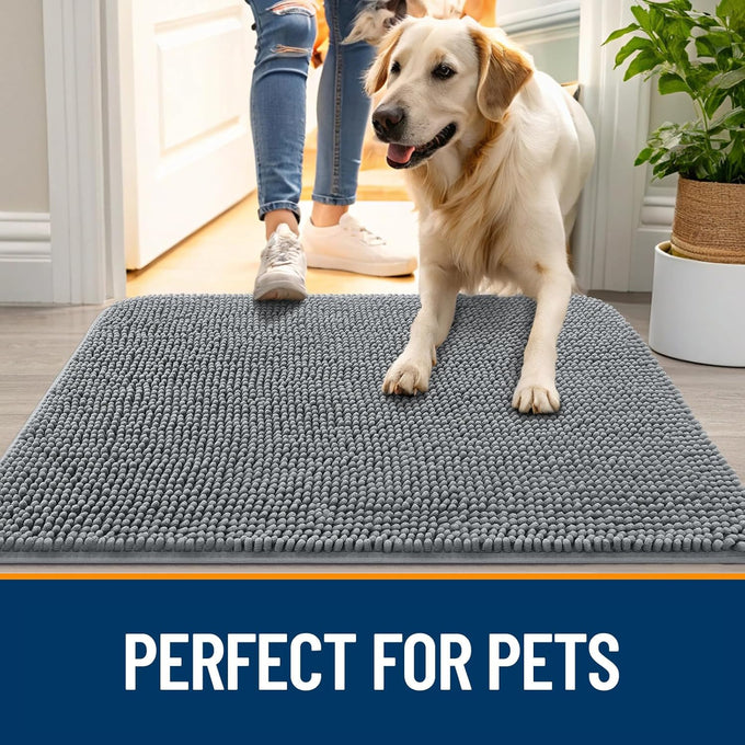 olonly dog door mat for muddy paws 30x20 gray washable non-slip chenille entry mat