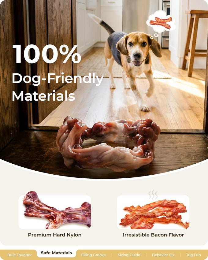 3 Pack Dog Chew Toys, Indestructible Bacon Flavor, Medium Large Dog Toys, Nylon, Realistic Branch Shapes