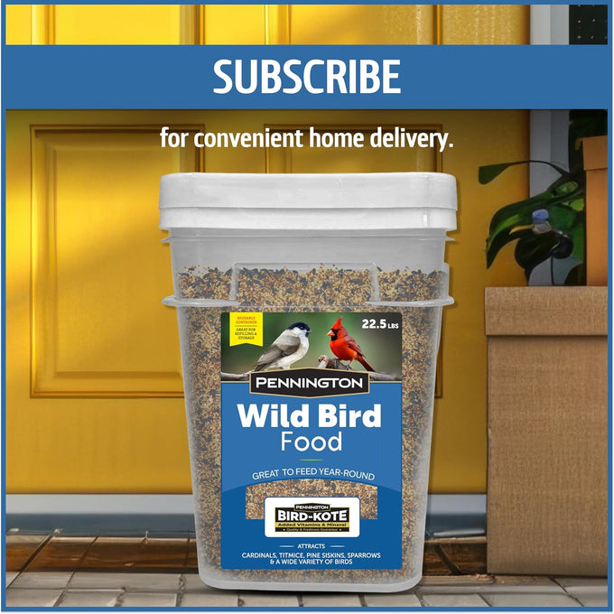 Pennington 22.5-lb Wild Bird Seed for Outside Feeders, Critter-Proof Bucket, Songbird Favorites and Year-Round Nutrition