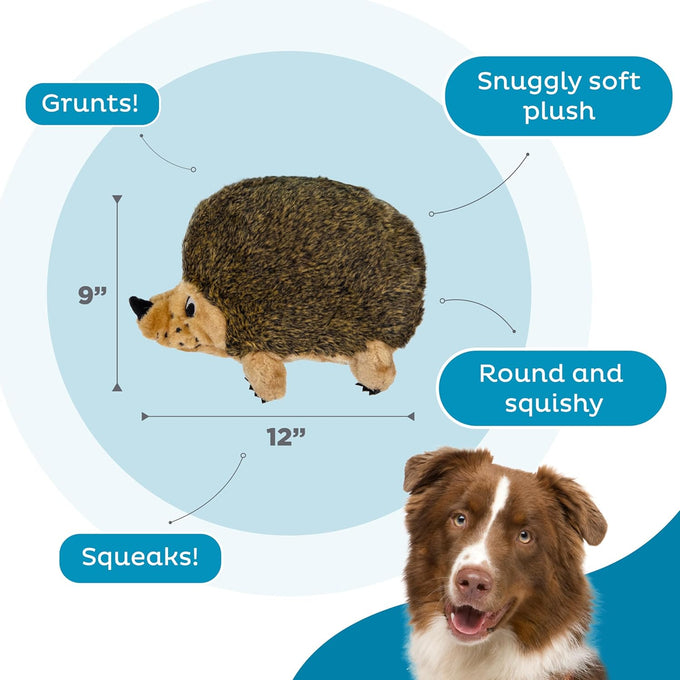 outward hound hedgehogz soft plush hedgehog dog toy, grunts & squeaks, xl, 12" x 8.5" x 9"