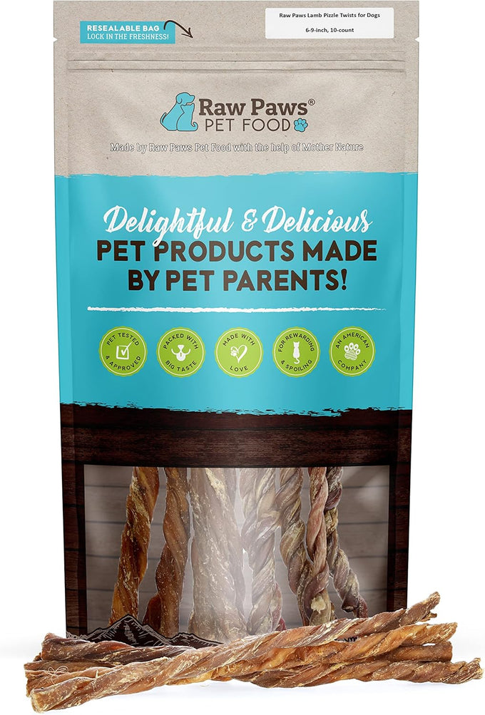 Raw Paws lamb pizzle twists for dogs, 5-9-inch, USA packed, natural lamb, free-range, and grain-free