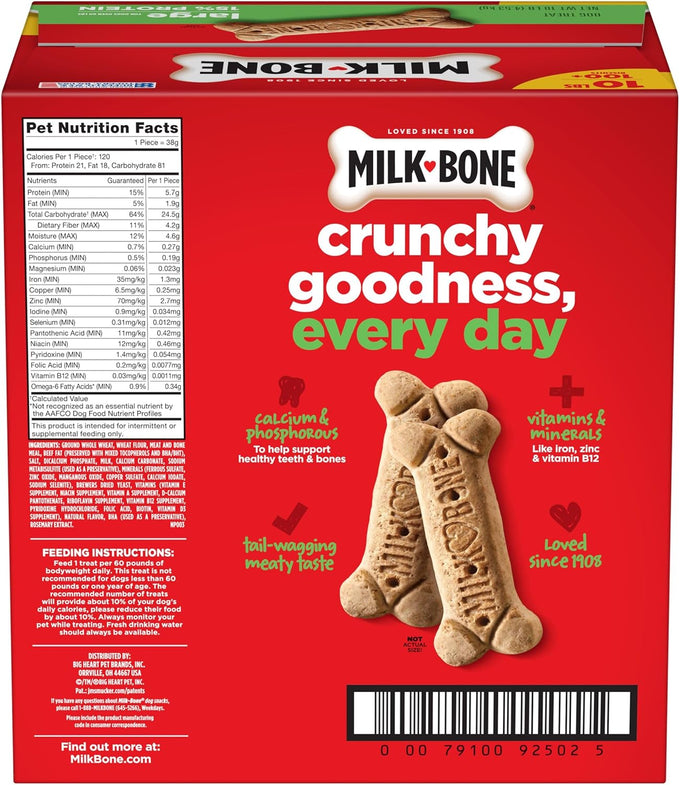 Milk-Bone Original Dog Treats Biscuits for Large Dogs, 10 Pounds, Crunchy, 15% Protein, USA Made