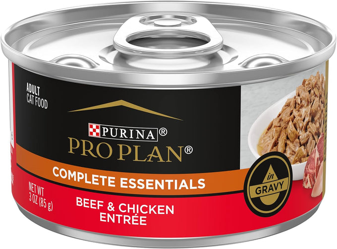 Purina Pro Plan High Protein Beef and Chicken Cat Food Wet Gravy, 3 oz. Pull-Top Cans, Pack of 24