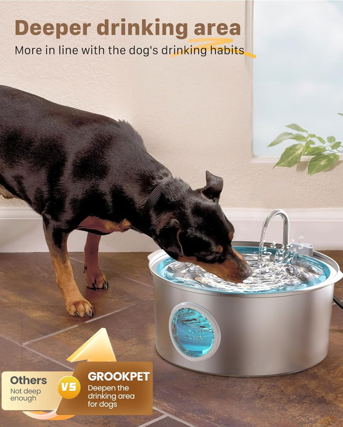 Big Cat stainless steel dog water fountain for large dogs - 7L, 236oz, 1.8G, indoor use
