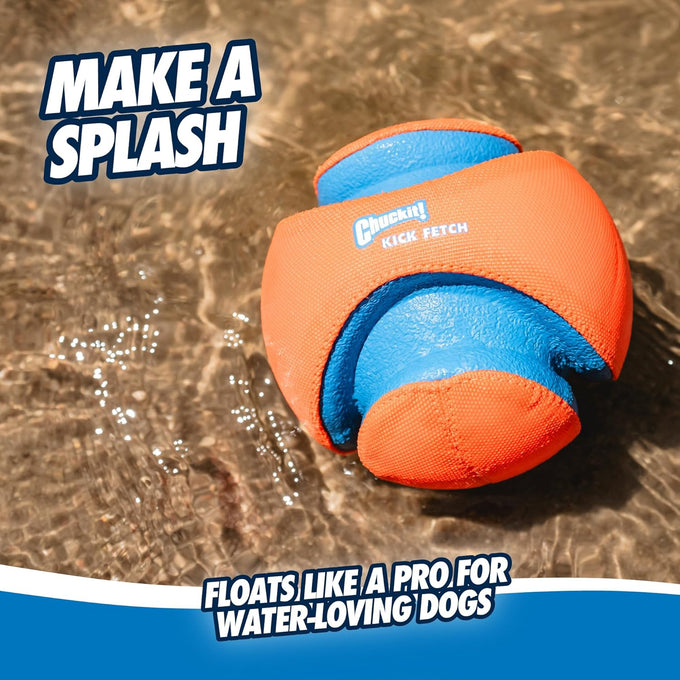 chuckit kick fetch ball dog toy large size 8-inch diameter floats in water durable rubber and foam