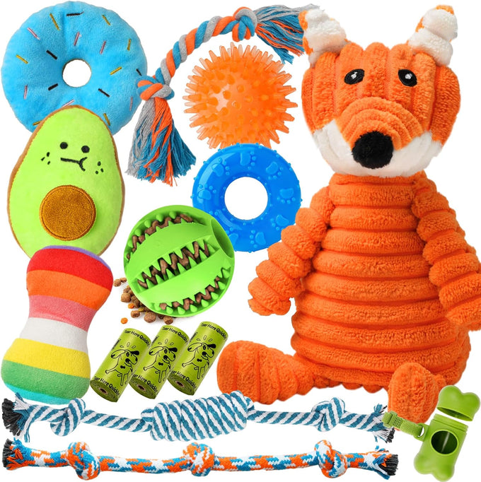 Zeaxuie 9-pack puppy toys bundle for small dogs, teething toys, squeaky plush and rope chew toys