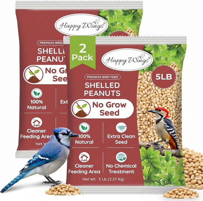 Happy Wings shelled peanuts seeds wild bird food, 5 pounds, no grow seed, bird seed for year-round feeding
