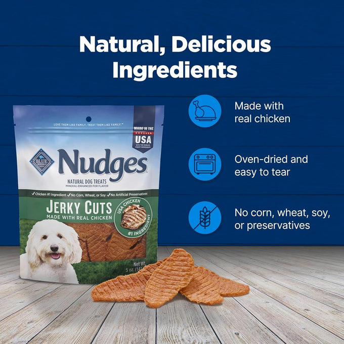 Blue Buffalo Nudges Jerky Cuts Natural Chicken Dog Treats 5oz Bag