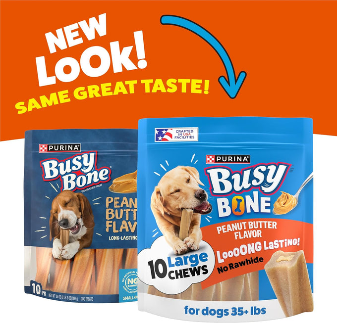 Purina Busy Bone Adult Dog Chew Treats Peanut Butter 10ct Pouch for Long Lasting Dental Care