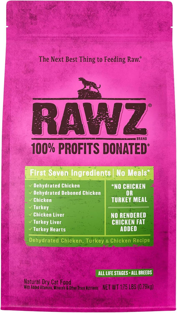 Rawz Real Rabbit Dry Food for Cats Made in USA, Freeze Dried Coating, 1.75 Pounds, No Fillers, Made in USA