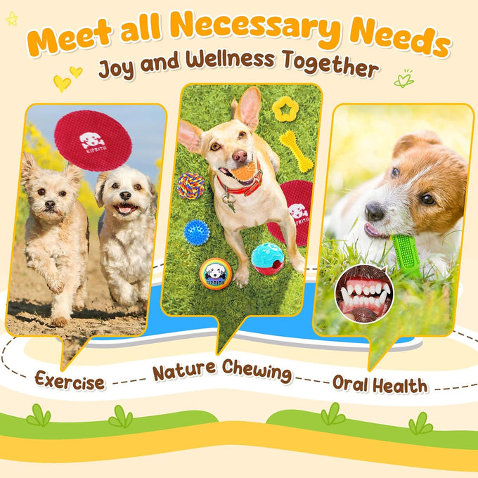 kipritii assorted dog toys, 25 pack, teething, entertainment, interactive play, puppy toys, rope toys, squeaky dog toys, treat balls