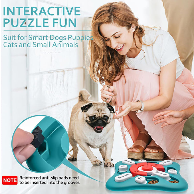 petsta dog puzzle toy, 10 inch x 10 inch x 1.3 inch, squeak button, 16-hole treat dispenser