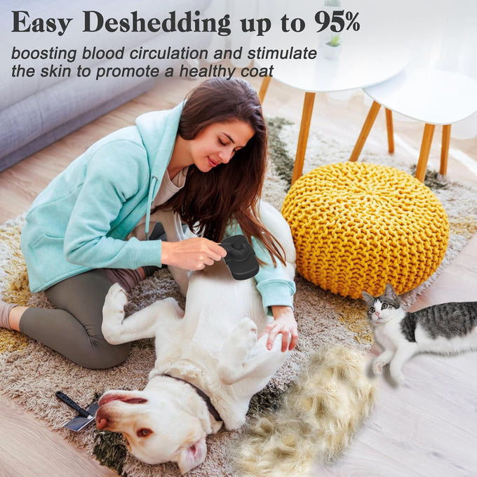 Dipoo self-cleaning shedding brush for dogs, cats, and puppies, skin-friendly grooming tool for long and short haired pets, black
