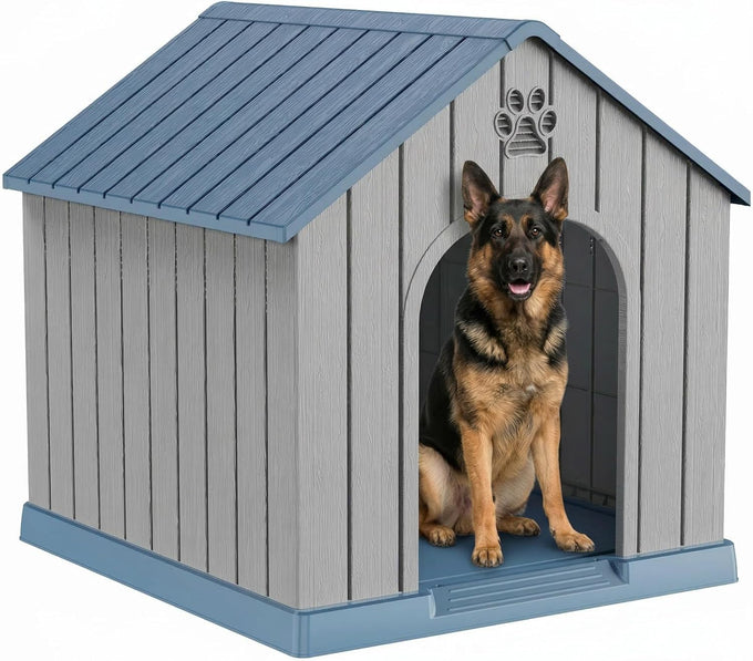 Vixzen grey small dog resin material doghouse outdoor indoor weatherproof pet shelter with air vents easy assembly