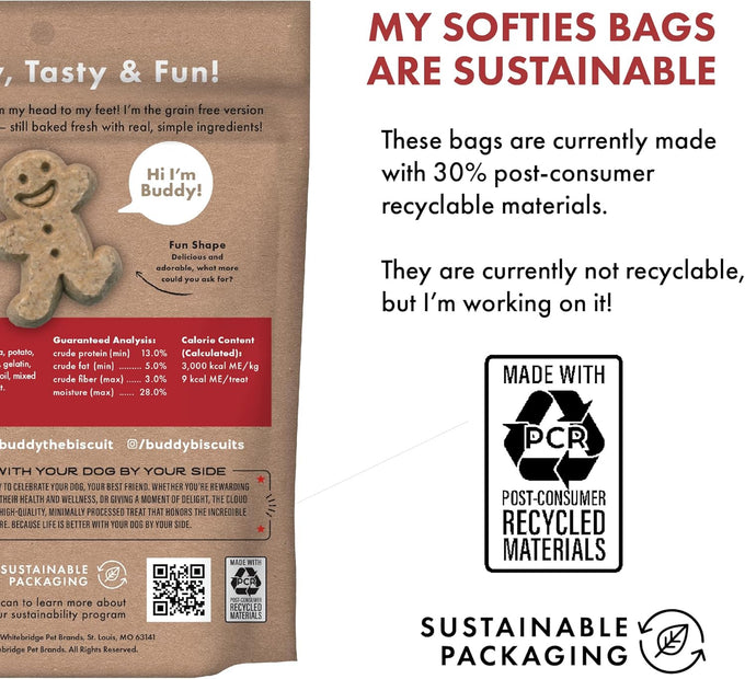 Buddy Biscuits Softies Grain-Free Beef Soft & Chewy Dog Treats, Bite-Sized for All Life Stages, Oven-Baked in USA, 5 oz. Pouch