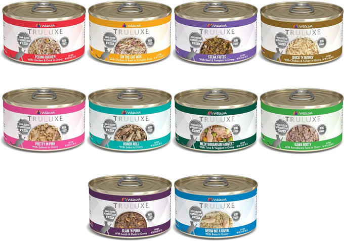 weruva truluxe grain-free wet cat food 10-flavor variety pack, 3 oz cans, 20 total
