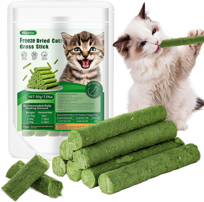 30g cat grass sticks for cats, delicious edible chew toy treats for teeth cleaning and hairball removal