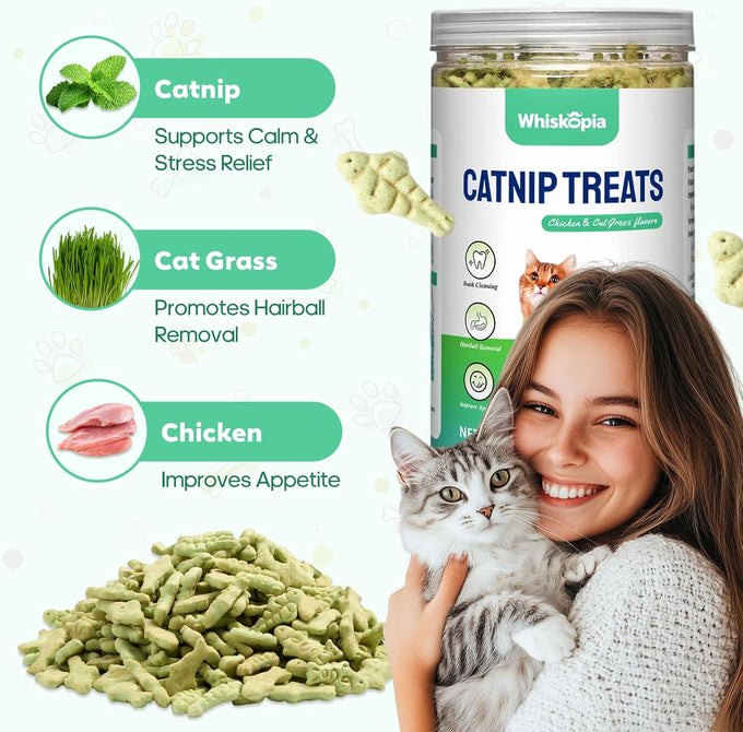 13.4 oz Natural Chicken Catnip & Cat Grass Hairball Control & Dental Care Treats for Indoor Cats and Kittens