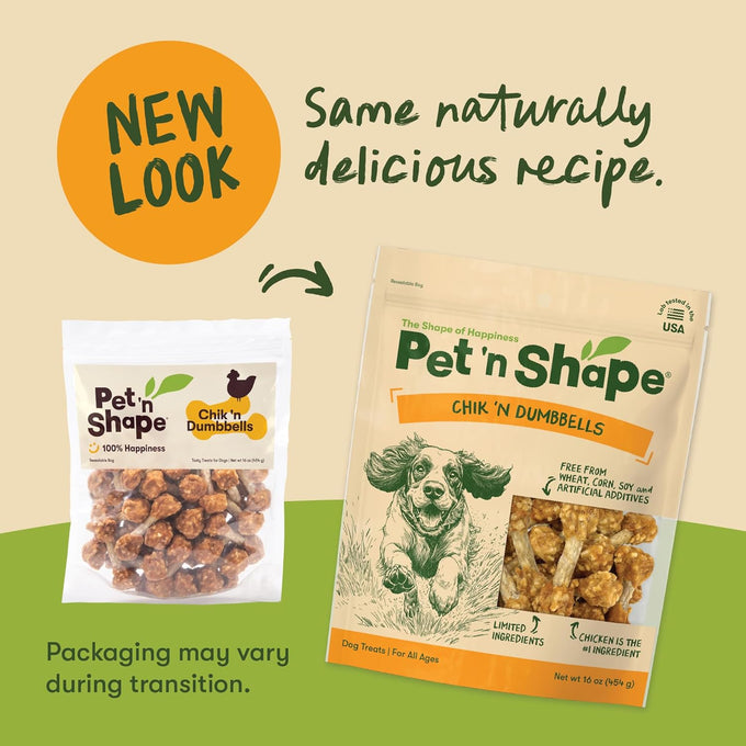 Pet 'n Shape Chik 'n Rice Dumbbells - 100% Natural Chicken Treats for Dogs, 1 Pound, Crunchy Bites