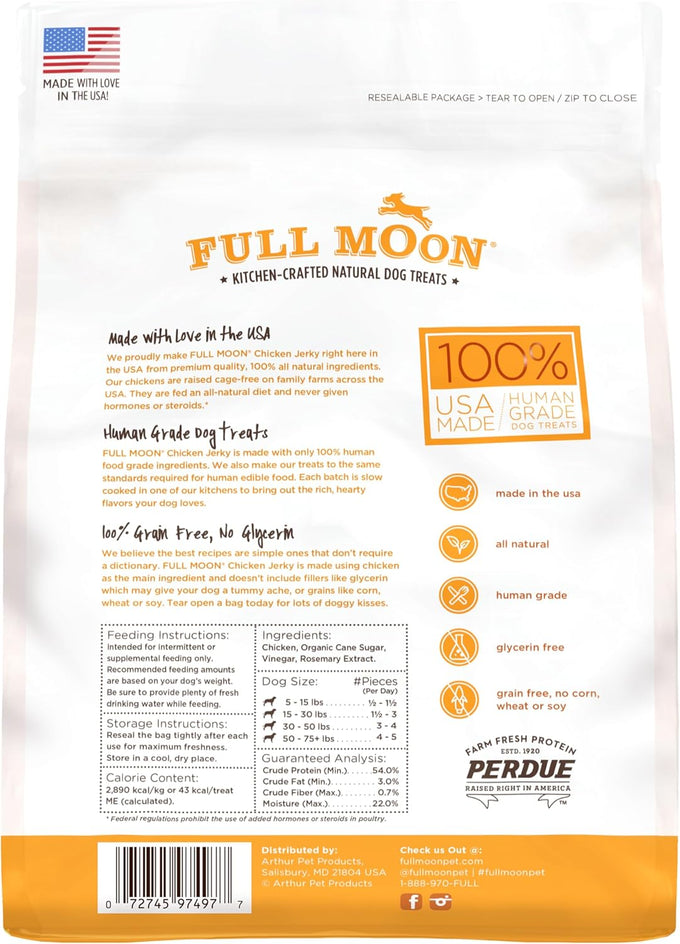 full moon human-grade all-natural usa-made 12oz grain-free chicken jerky dog treats