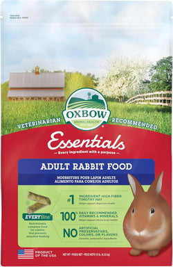 oxbow essentials rabbit food, adult, timothy hay, pet pellets, vitamins, minerals, high fiber, 10 lb bag, usa made