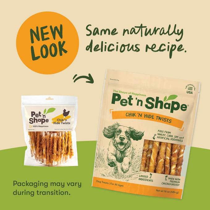 Pet 'n Shape Chik 'n Hide Twists 100% Natural Chicken Rawhide Dog Treats, Small, 16 oz, Grain Free