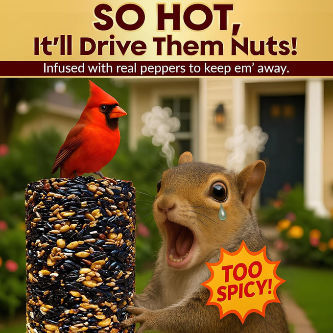 Hot Pepper Bird Seed Cylinders with Hole, 4" x 7.75", No Mess, All Natural, USA Made Birdseed for Outside Wild Birds