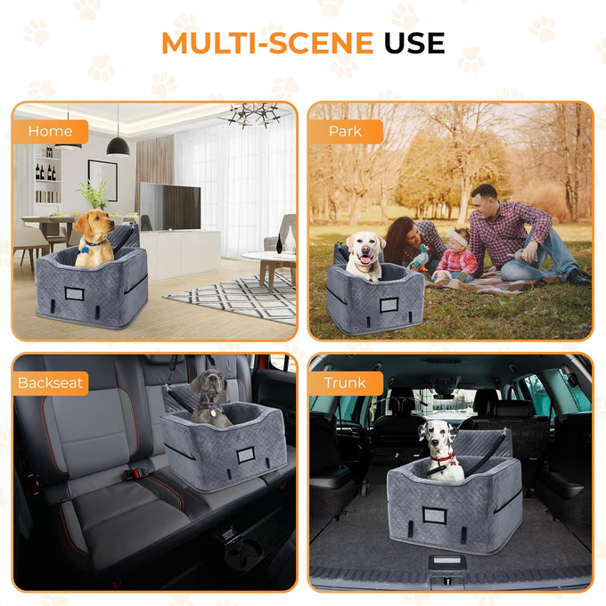 CozyCruiser dog car seat for small and medium dogs with soft plush fabric, adjustable safety leash, and double seat belt protection fits most cars and SUVs