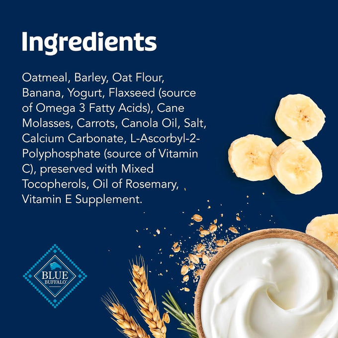 Blue Buffalo Oven-Baked Banana & Yogurt Dog Treats, Crunchy Biscuits, 16-Ounce Bag