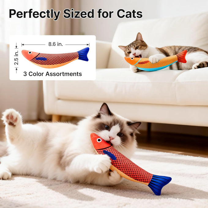 Potaroma 9.4 Inches Catnip Crinkle Soft Plush Cat Toys Saury Fish Kicker for All Breeds Interactive Kitten Indoor Exercise Toy 3 Pack