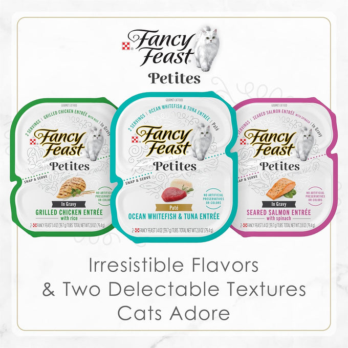 Purina Fancy Feast Petites Grilled Chicken Entrée with Rice in Gravy, 2.8 oz Tubs, Pack of 12