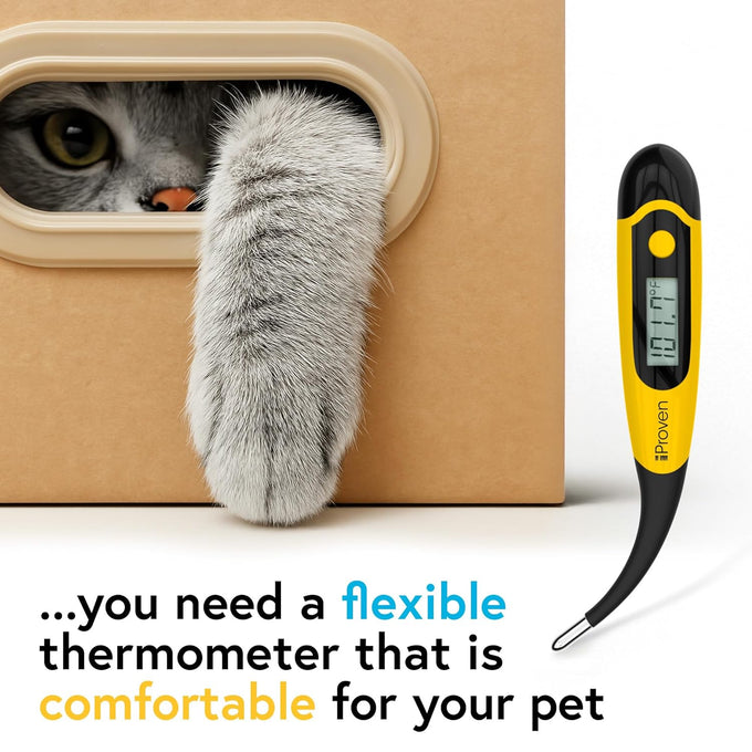 iProven pet thermometer with flexible tip, accurate readings in 20 seconds, waterproof and veterinary supply, DTK-117Y