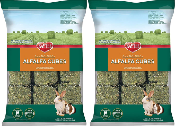 Kaytee 15 oz Alfalfa Cubes for Rabbits, Guinea Pigs, and Other Small Animals, High Protein Food Supplement