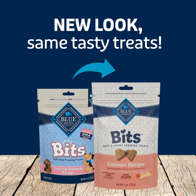 Blue Buffalo Bits Soft Dog Training Treats with Natural Salmon Recipe, 4-oz Bag, No Chicken or Soy