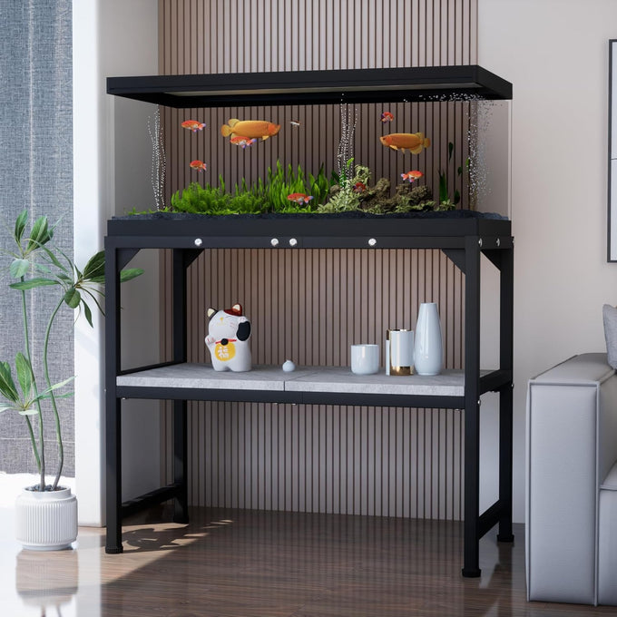 metal aquarium stand 24x12x20.27 inches non-slip foot and wooden shelf for 10-20 gallon fish tank