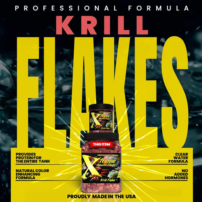 Xtreme Krill Flakes 3.5oz premium max protein freshwater fish food USA farm grown krill shrimp vitamins