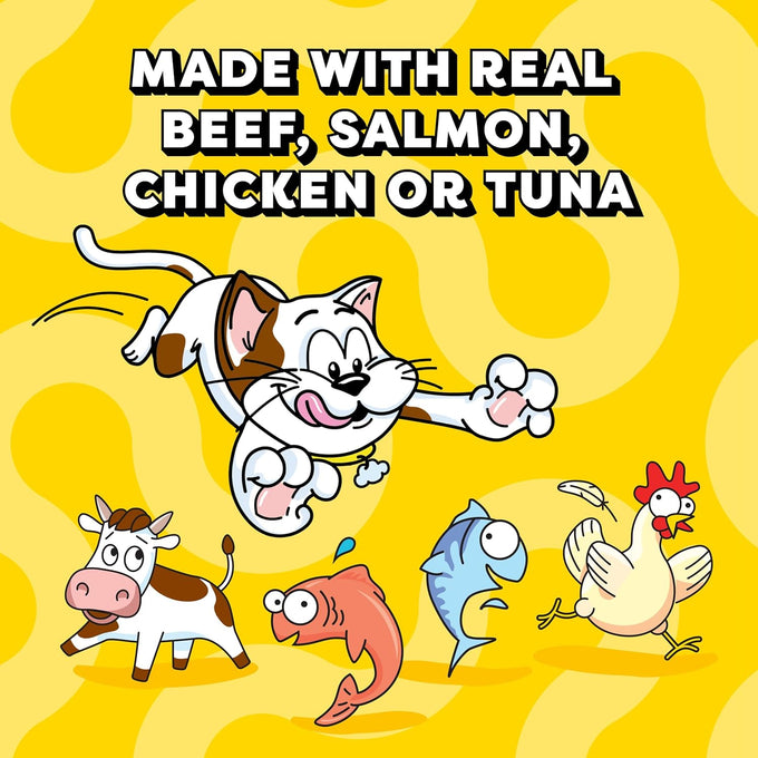 temptations creamy puree squeezable lickable cat treats beef salmon chicken tuna variety pack 48 count