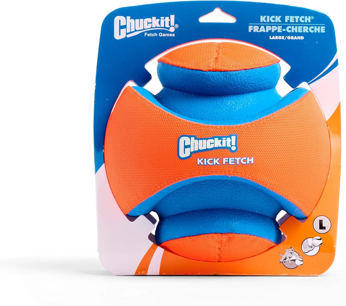 chuckit kick fetch ball dog toy large size 8-inch diameter floats in water durable rubber and foam