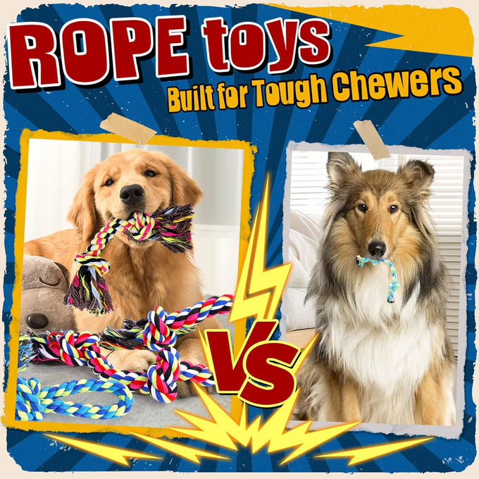 Forfon Tough & Strong rope toys for large aggressive chewers with 3 rope toys & 2 dog bags