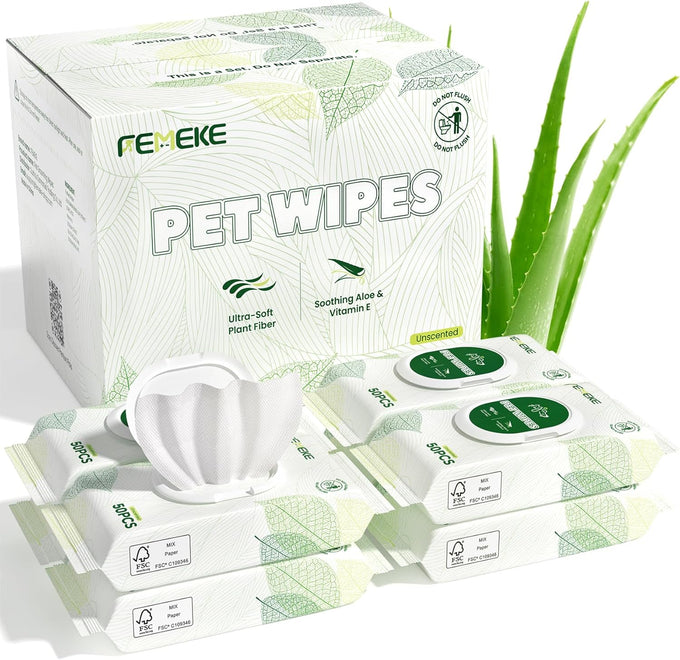 unscented-dog-and-cat-wipes-hypoallergenic-pH-balanced-all-natural-plant-fiber-4x50-packs