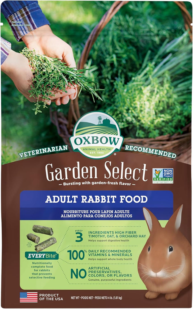 Oxbow Timothy Hay-based Adult Rabbit Food, 4 lb Bag, Made in USA, High Fiber, Vitamin & Mineral Rich Pet Food Pellets