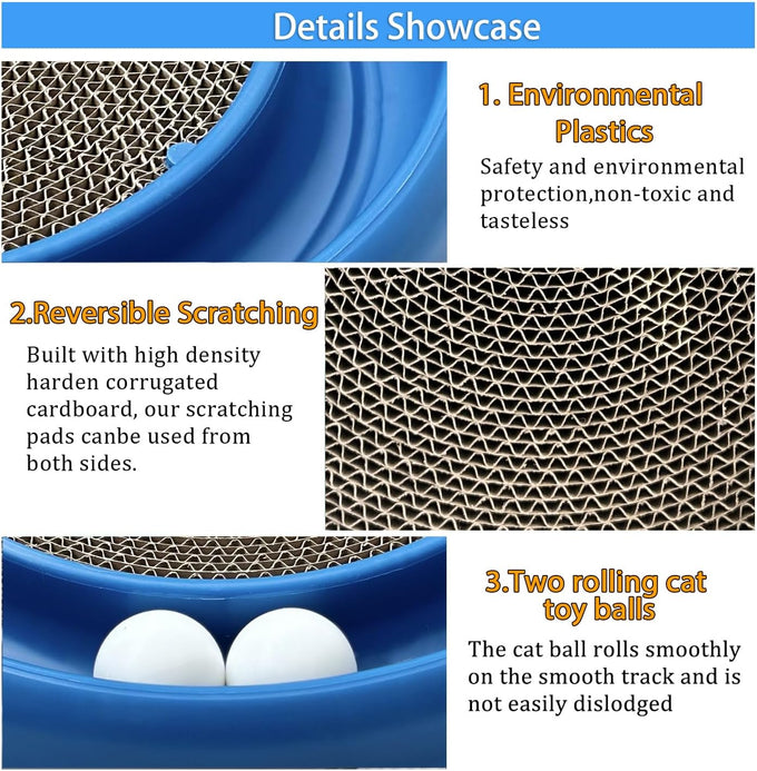 lyctdd Interactive Blue Cat Ball Track Toy with Scratching Board & Exercise Set for Indoor Cats and Kittens