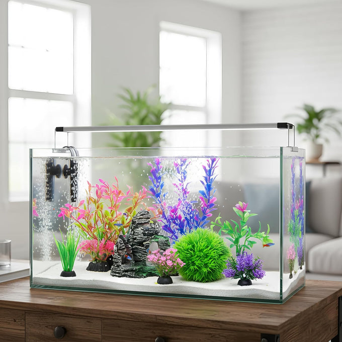Ameliade goldfish and betta fish tank accessories artificial plastic plants decorations and rock cave set