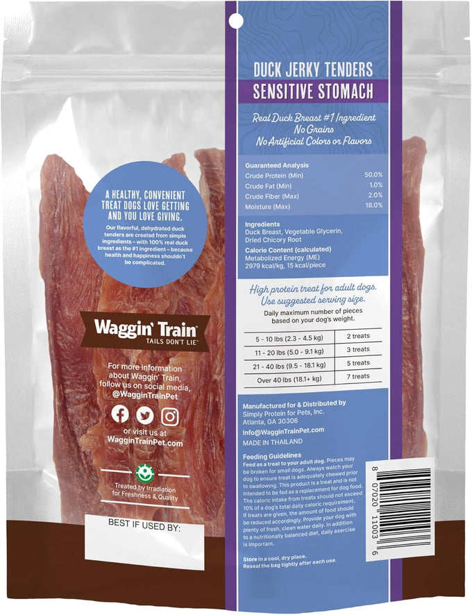 Waggin' Train 100% Real Duck Breast Jerky Dog Treats, 12 oz Pouch, High Protein, Sensitive Stomach Friendly