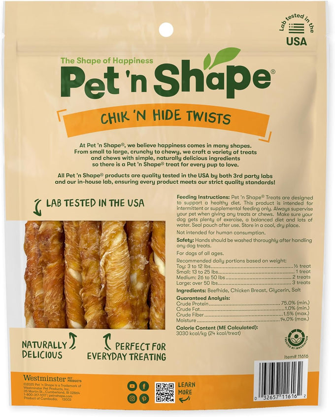 Pet 'n Shape Chik 'n Hide Twists 100% Natural Chicken Rawhide Dog Treats, Small, 16 oz, Grain Free