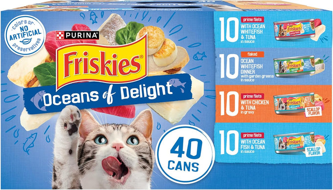 Purina Friskies Oceans of Delight Wet Cat Food Variety Pack - 40 Cans, 5.5 oz, Adult Cat Food